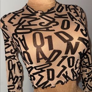 SHEIN Black and Tan Graphic Long Sleeve Top
